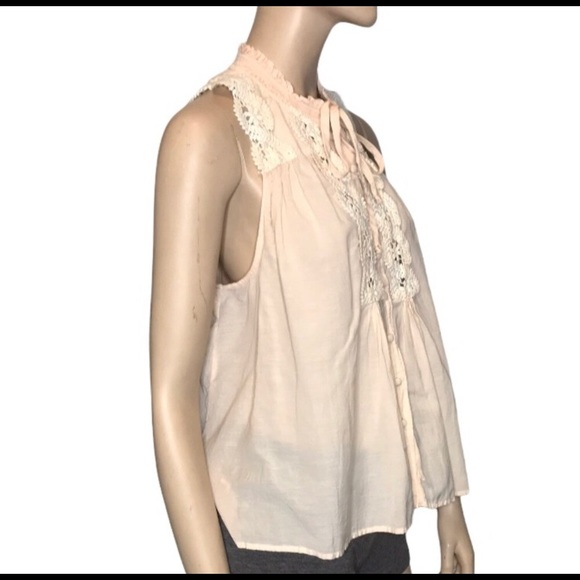 Free People Peach Lace Button Up Sleeveless Blouse - Picture 4 of 7